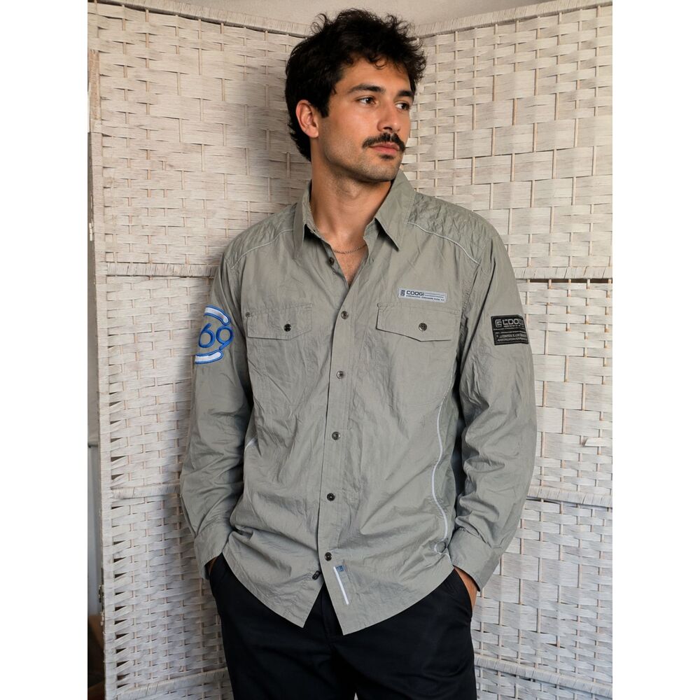 COOGI Australia Vintage Y2K Utility Safari Streetwear Button Up Shirt Green XXL